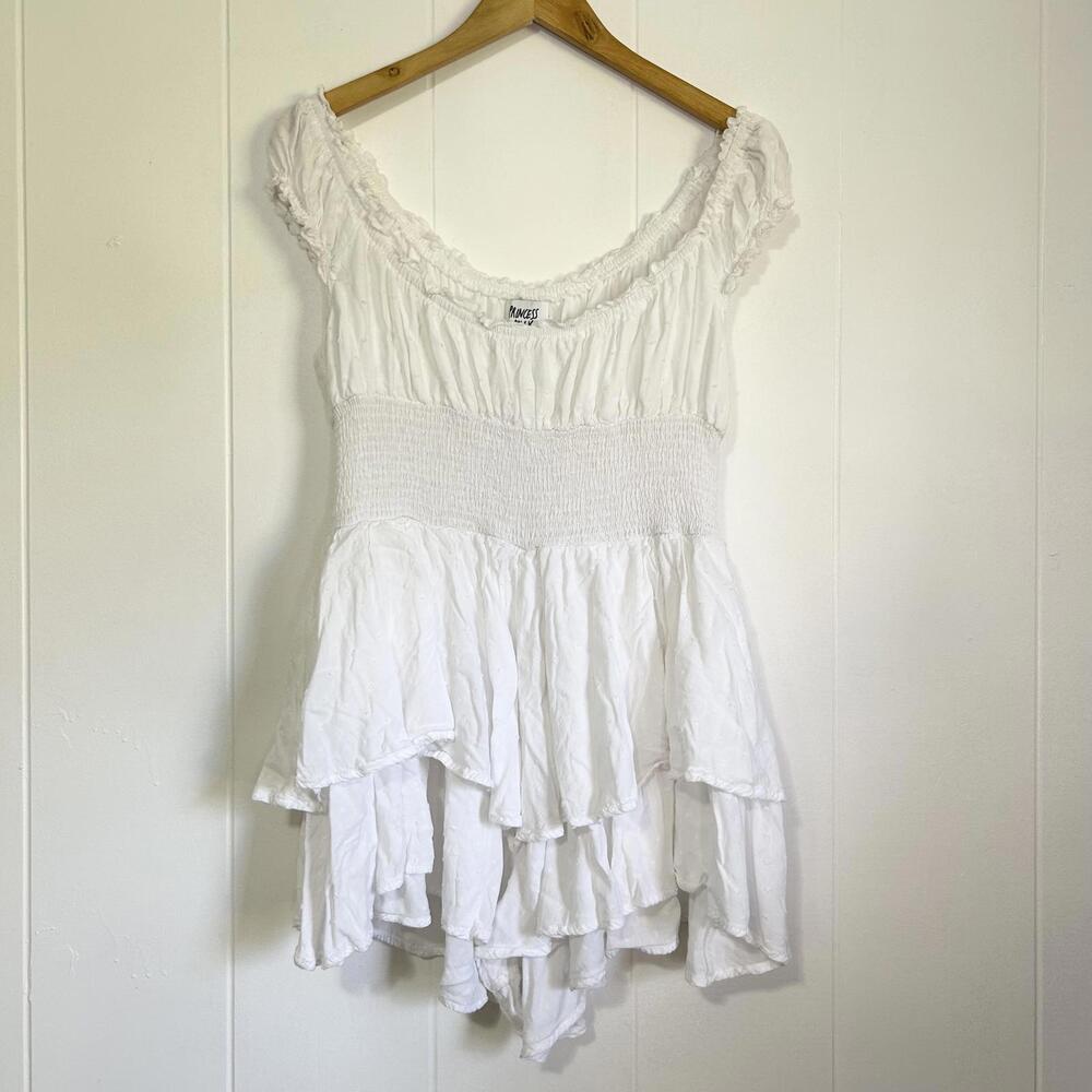 Princess Polly White Polka Dot Ruffle Romper Women's Size 10